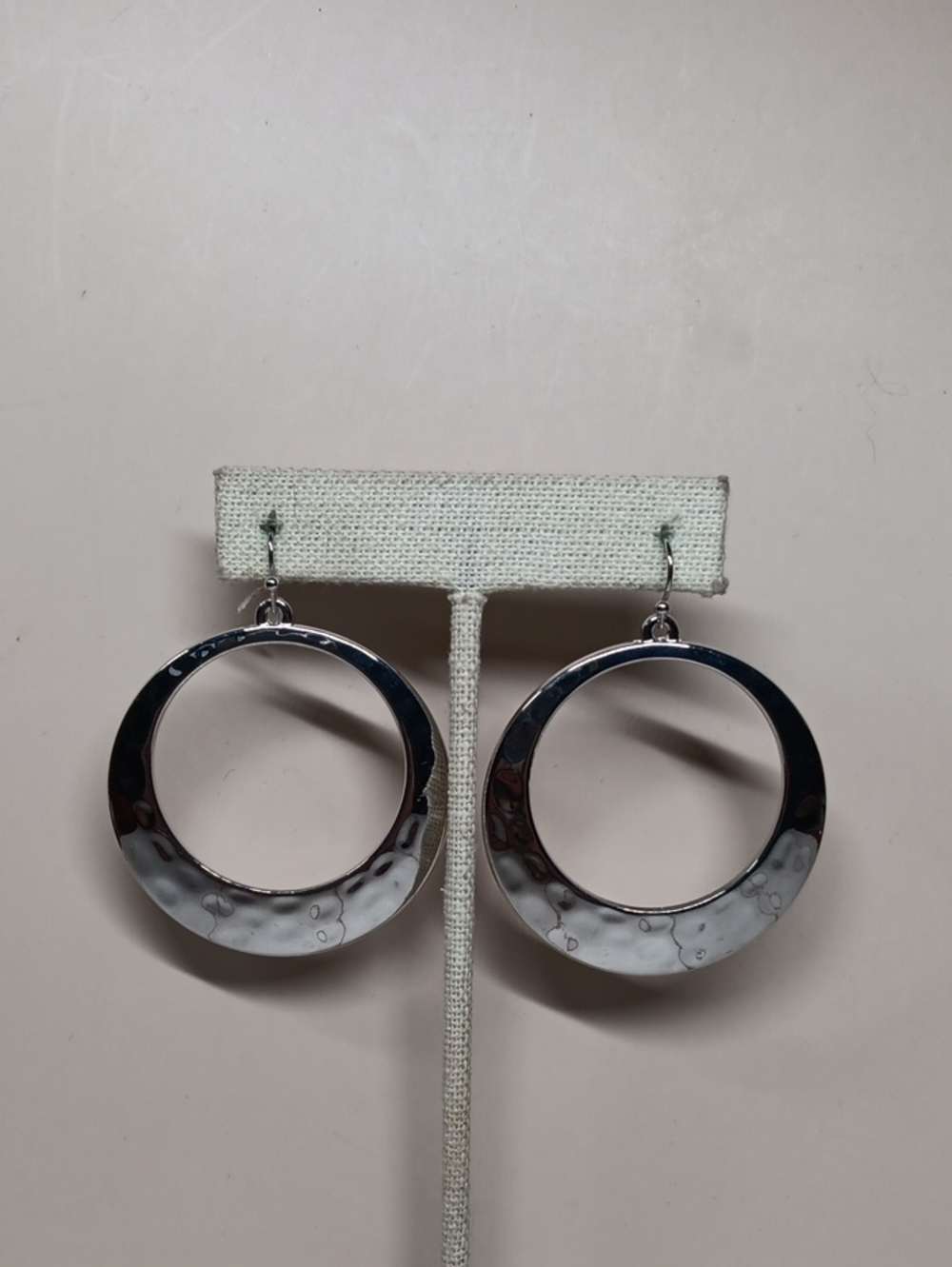 Daisy Fuentes Polished Silver Hammered Hoop Drop Earrings